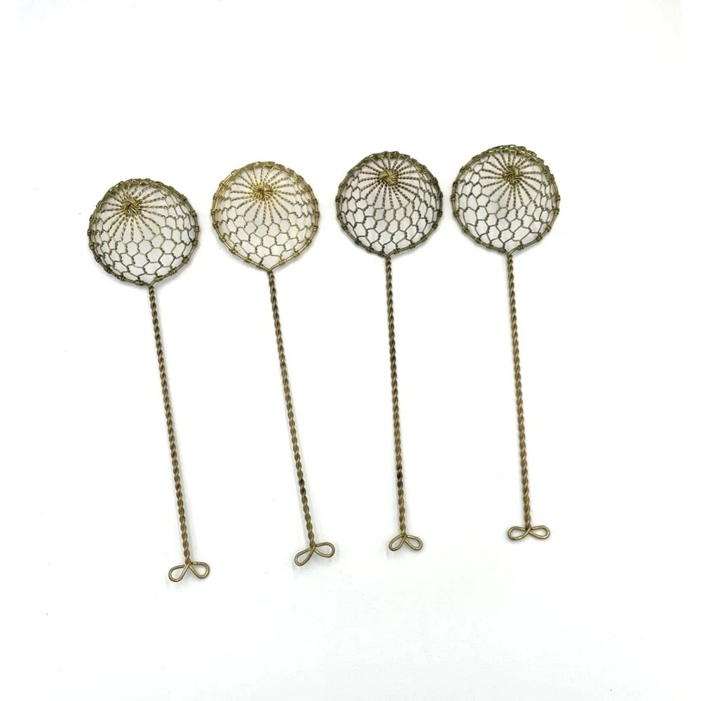 Vtg Brass Metal Mesh Spoon Scoop Wire Skimmer Strainer Fried Fondue